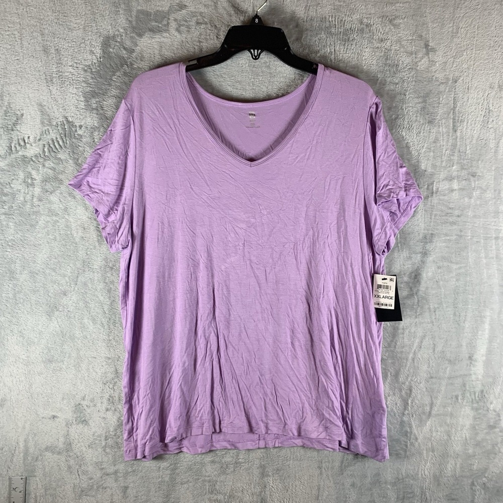Ideology Women's XXL Top V Neck Shirt Performance Purple Gym Short Sleeve NWT